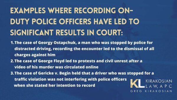 Situations where recording police resulted in wins for legal action