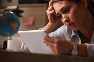Person reviewing information about search warrants and constitutional rights